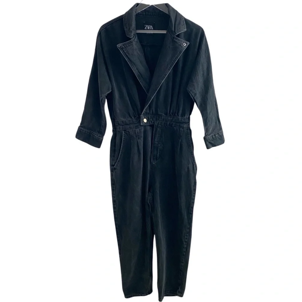 Zara never worn off black/gray jean denim jumpsuit